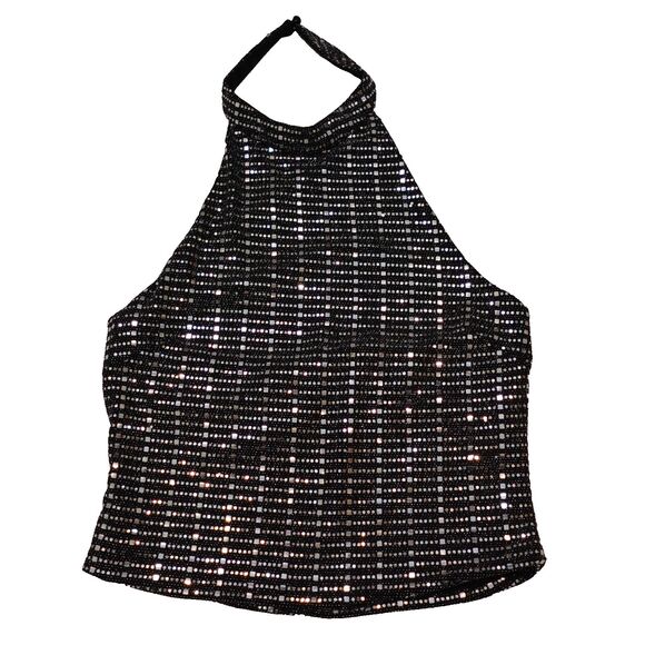NWT Blashe Sequin Sparkly Halter Top Large Black Silver Festival Club Concert - Picture 16 of 16